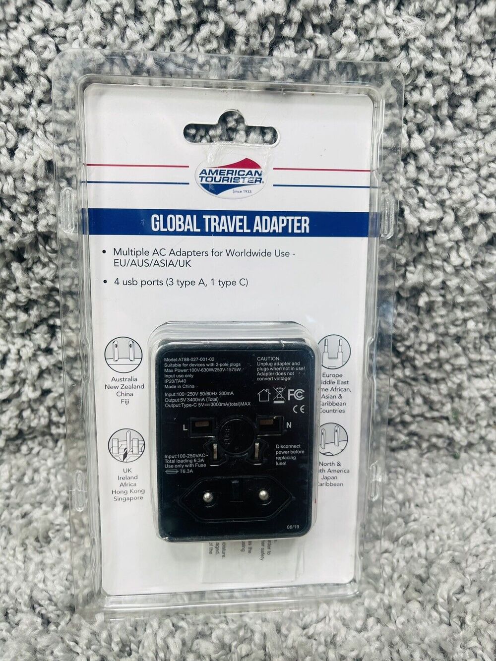 American Tourister Global Travel Adapter w/ Multiple AC Adapters & USB Ports New